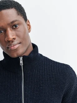 Next Bleu marine - Cardigan zippé en chenille Texture gaufré Coupe classique Sale