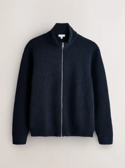 Next Bleu marine - Cardigan zippé en chenille Texture gaufré Coupe classique Sale