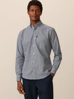 Next - Chemise Oxford ajustée Easy Iron Button Down Bleu marine à carreaux vichy New