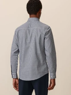Next - Chemise Oxford ajustée Easy Iron Button Down Bleu marine à carreaux vichy New