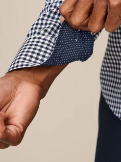 Next - Chemise Oxford ajustée Easy Iron Button Down Bleu marine à carreaux vichy New