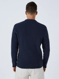 Next Bleu marine - Col rond en maille torsadée d’Aran Coupe classique avec laine Clearance