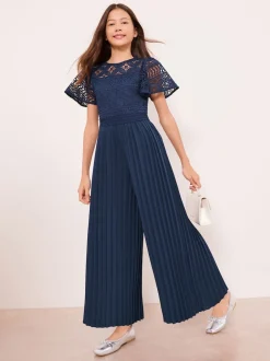 Lipsy Bleu marine - Combinaison d'occasion en dentelle à manches volantes (5-16yrs)