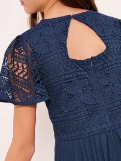 Lipsy Bleu marine - Combinaison d'occasion en dentelle à manches volantes (5-16yrs)