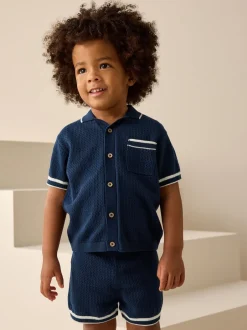 Next Bleu marine - Ensemble polos et shorts texturés en maille à col révéré (3mois-10ans) Online