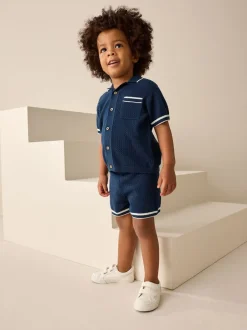 Next Bleu marine - Ensemble polos et shorts texturés en maille à col révéré (3mois-10ans) Online
