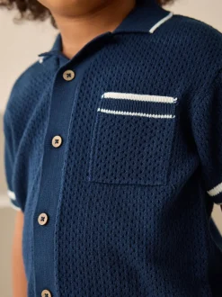 Next Bleu marine - Ensemble polos et shorts texturés en maille à col révéré (3mois-10ans) Online