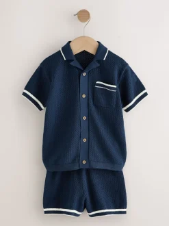 Next Bleu marine - Ensemble polos et shorts texturés en maille à col révéré (3mois-10ans) Online