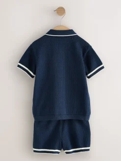 Next Bleu marine - Ensemble polos et shorts texturés en maille à col révéré (3mois-10ans) Online