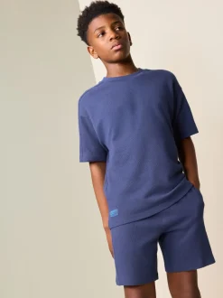 Next Bleu marine - Ensemble t-shirt et short texturé Manchester Courts (3-16ans)