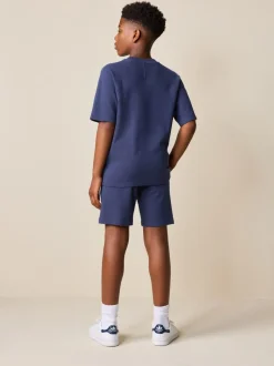 Next Bleu marine - Ensemble t-shirt et short texturé Manchester Courts (3-16ans)