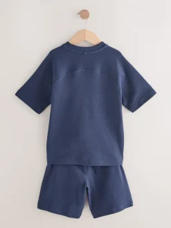 Next Bleu marine - Ensemble t-shirt et short texturé Manchester Courts (3-16ans)