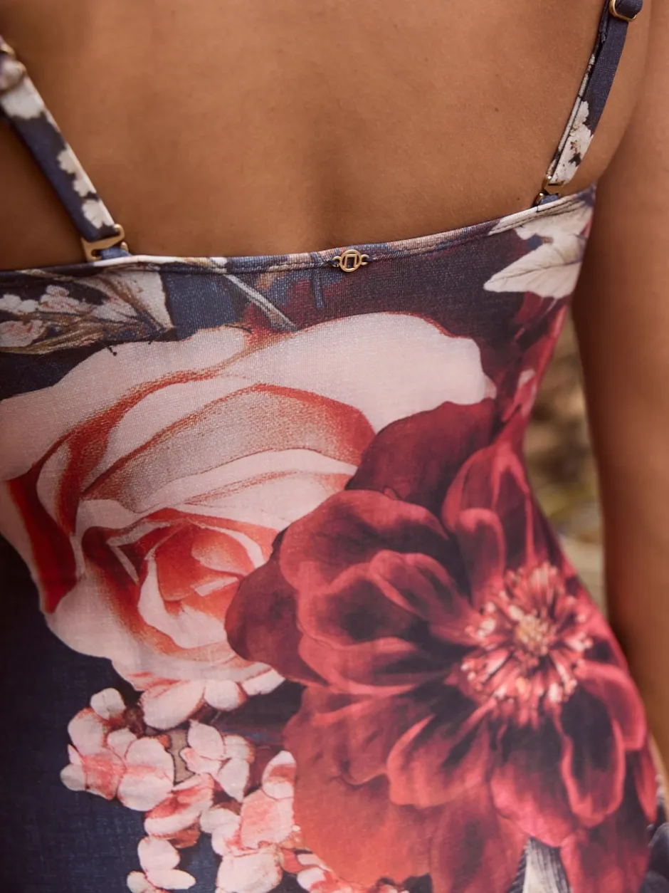 Next - Maillot de bain bandeau gainant Bleu marine à fleurs Sale