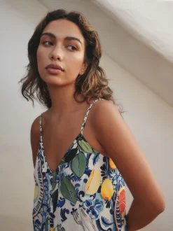 Next Bleu marine à fleurs - Robe longue Imprimé fruits volume Online