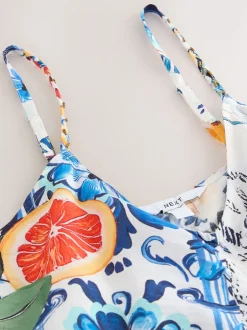 Next Bleu marine à fleurs - Robe longue Imprimé fruits volume Online