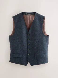 Next Bleu marine - Gilet de costume Signature Abraham Moon 100% laine britannique Donegal New