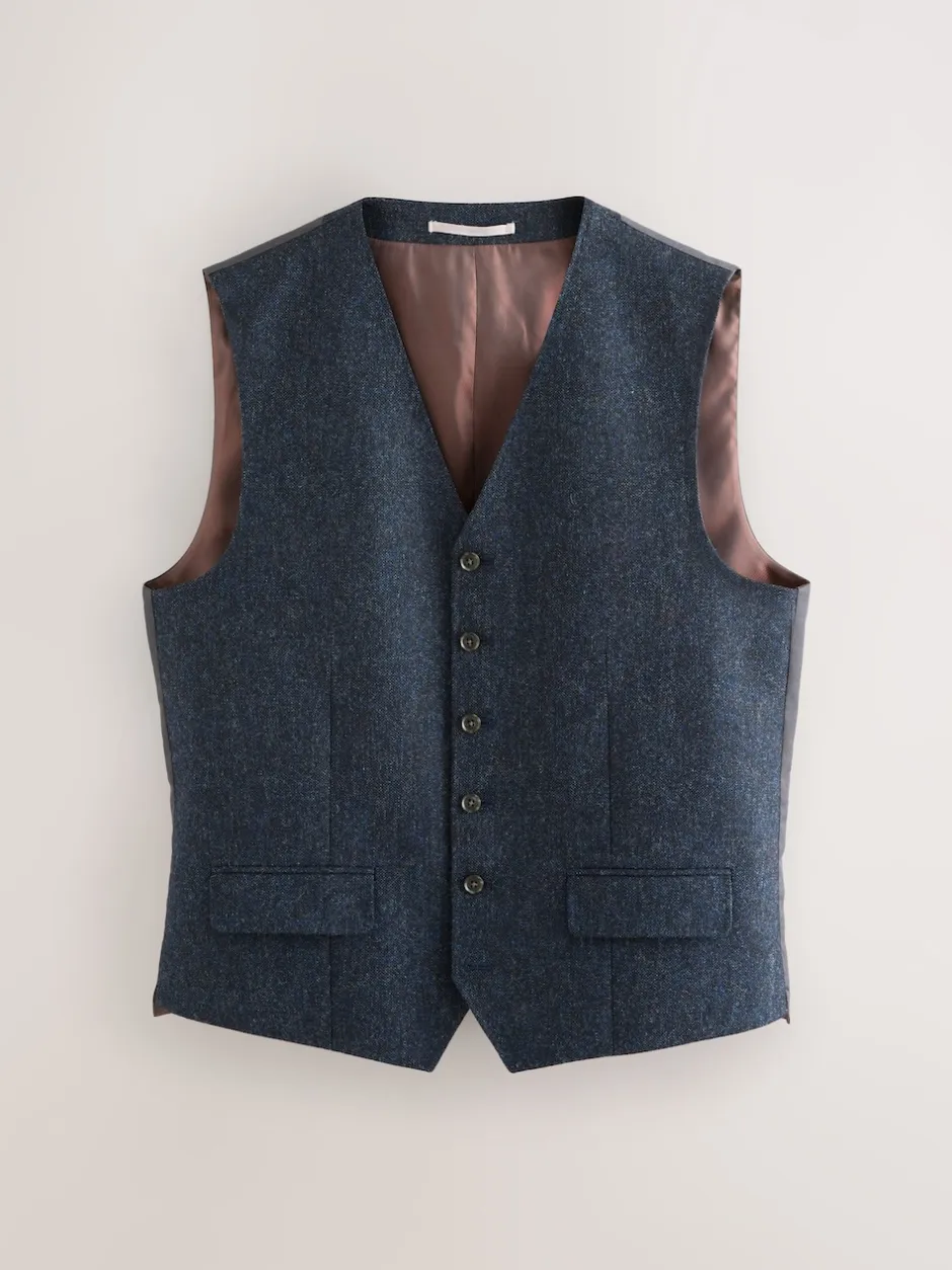 Next Bleu marine - Gilet de costume Signature Abraham Moon 100% laine britannique Donegal New