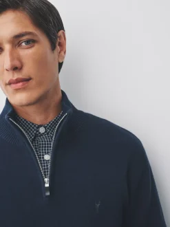 Next Bleu marine - Logo cerf - Pull N.Premium Coupe classique 100% Coton Premium à fermeture éclair Sale