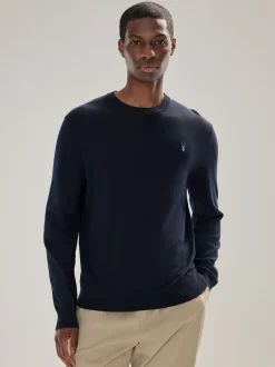 Next Bleu marine - Logo cerf - Pull col rond riche en coton coupe classique