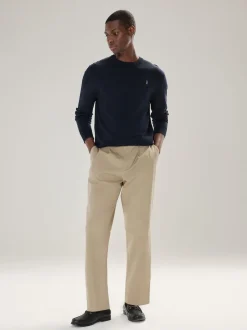 Next Bleu marine - Logo cerf - Pull col rond riche en coton coupe classique