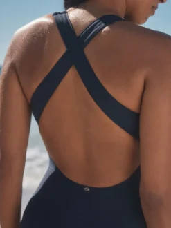 Next Bleu marine - Maillot de bain Col montant Lattice Tummy Control New