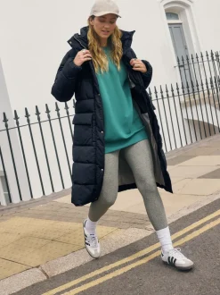 Next - Manteau long matelassé à capuche résistant à la douche Bleu marine Outlet