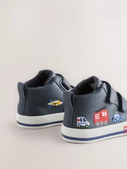 Next Bleu marine à motif camions - Bottines à fermeture scratch New