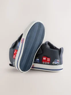 Next Bleu marine à motif camions - Bottines à fermeture scratch Online