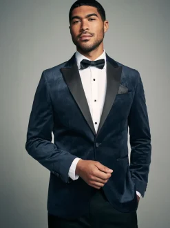 Next Bleu marine à motif géométrique - Slim Fit (Slim Fit) - Blazer en velours à motifs New