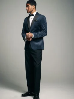 Next Bleu marine à motif géométrique - Slim Fit (Slim Fit) - Blazer en velours à motifs New