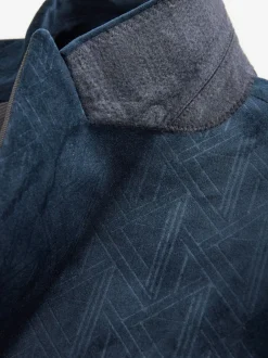 Next Bleu marine à motif géométrique - Slim Fit (Slim Fit) - Blazer en velours à motifs New