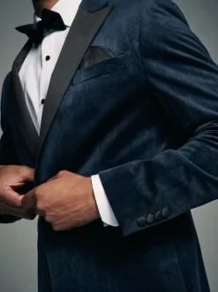 Next Bleu marine à motif géométrique - Slim Fit (Slim Fit) - Blazer en velours à motifs New