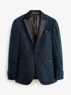 Next Bleu marine à motif géométrique - Slim Fit (Slim Fit) - Blazer en velours à motifs New
