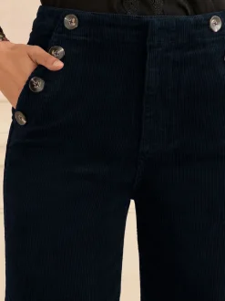 Love & Roses Bleu marine - Pantalon droit en velours côtelé New