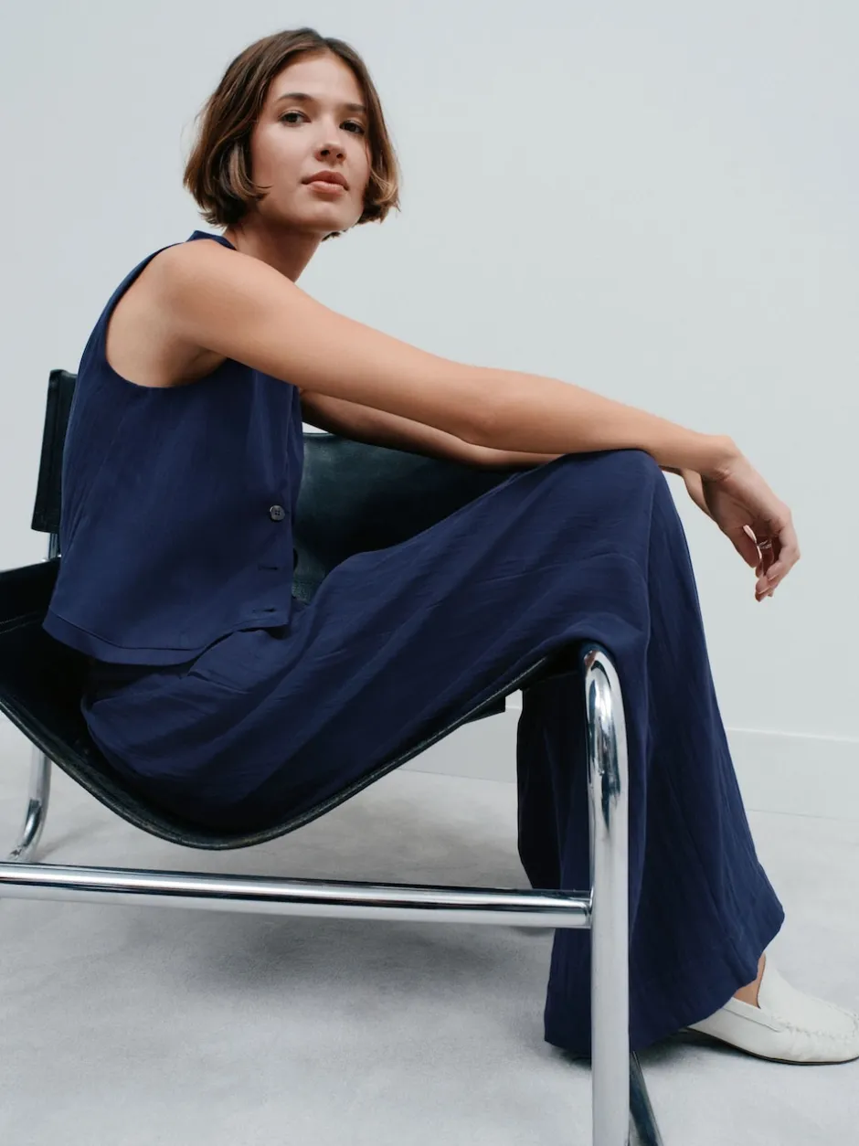 Next Bleu marine - Pantalon plissé ultra-large Sale