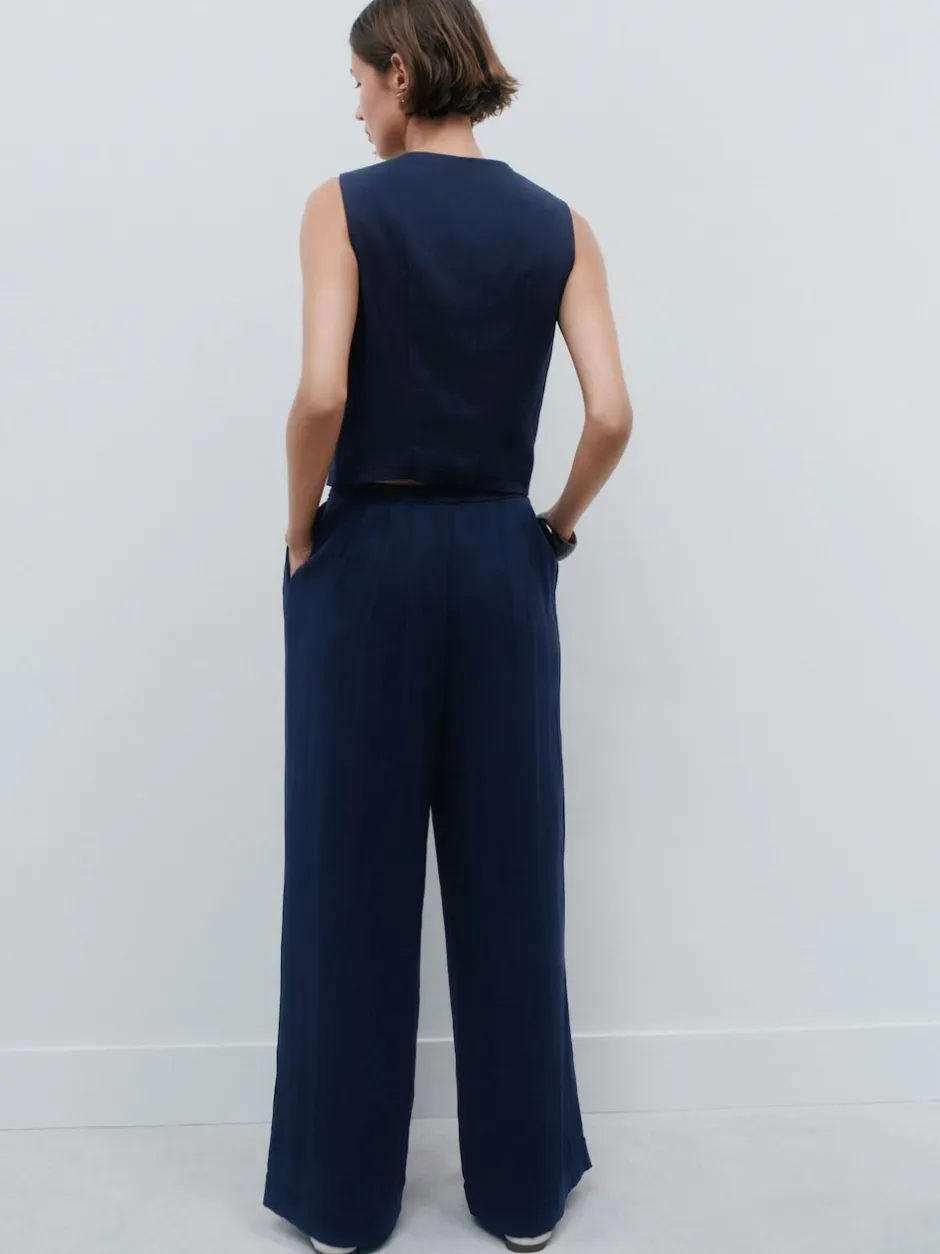 Next Bleu marine - Pantalon plissé ultra-large Sale