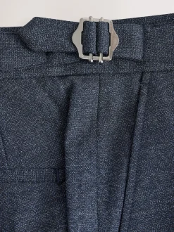 Next Bleu marine - Pantalon Signature Smart en laine italienne texturée avec pattes d'ajustement sur les côtés New