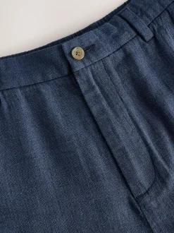 Next Bleu marine - Pantalons Blend de lin texturé à taille élastiquée Outlet
