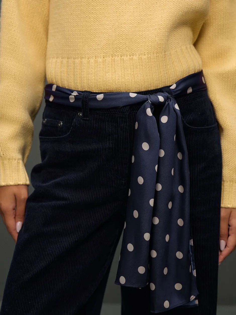 Next Bleu marine - Pantalons en velours côtelé à jambe large avec écharpe Hot