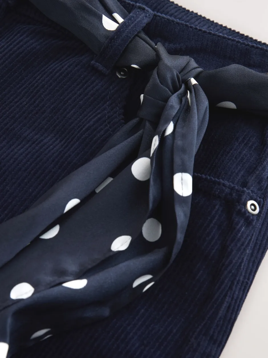 Next Bleu marine - Pantalons en velours côtelé à jambe large avec écharpe Hot