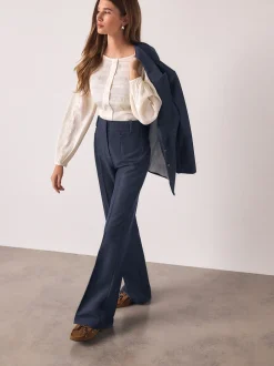 Next Bleu marine - Pantalons Military ajusté évasé en Denim Hot