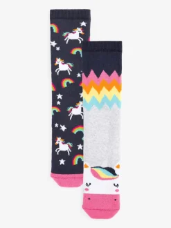 Next Bleu marine - Paquet de 2 chaussettes thermales à la licorne en coton riche Best