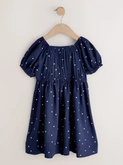 Next Bleu marine à poi - Robe à manches courtes (3-16ans) Clearance