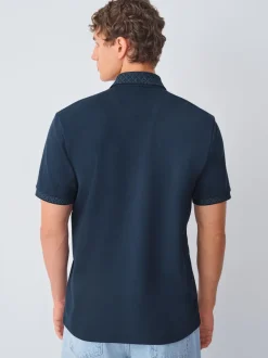 Next - Polo à col intelligent Manches courtes Bleu marine Outlet