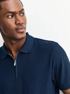 Next Bleu marine - Polo texturé élégant à col zippé Discount