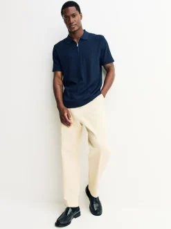 Next Bleu marine - Polo texturé élégant à col zippé Discount