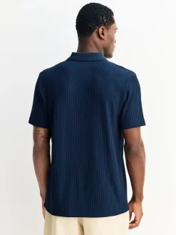 Next Bleu marine - Polo texturé élégant à col zippé Discount