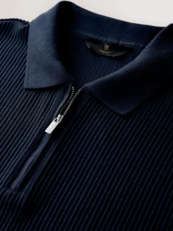 Next Bleu marine - Polo texturé élégant à col zippé Discount