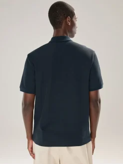 Next Bleu marine - Polo texturé élégant à col zippé