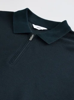 Next Bleu marine - Polo texturé élégant à col zippé